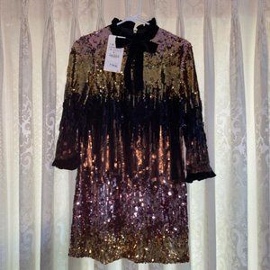 Zara Sequin and Velvet Mini Dress Size S NEW With Tags